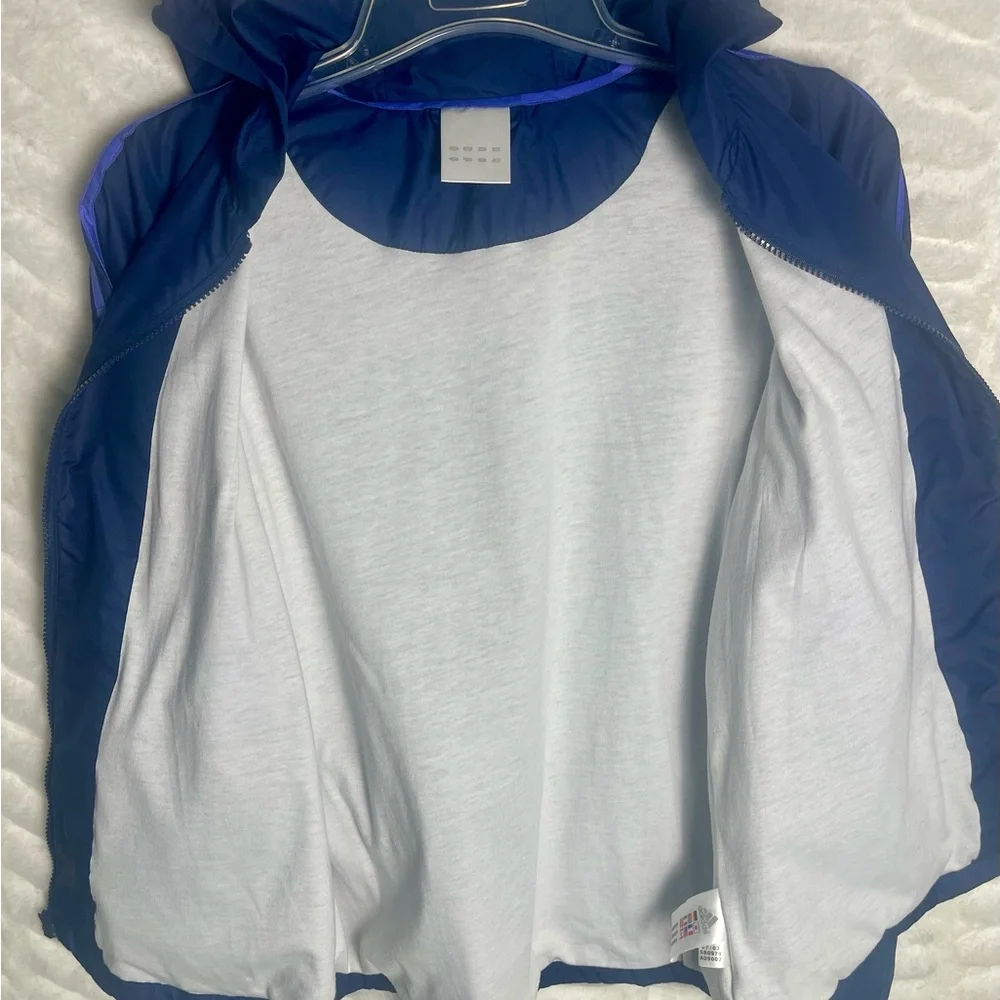 L Y2K Adidas Climaproof Full Zip Hoodie Track warmup Jacket Navy Purple 3 Stripe